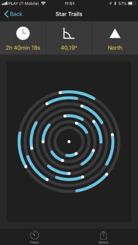 PhotoPills iOS app star trails calculator screenshot